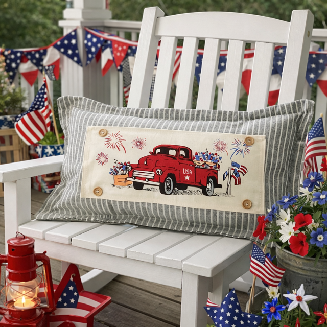 PANEL ONLY: RECTANGLE Summer; Father's Day Dad Fireworks Vintage Classic Old Red Truck; FIREWORK TRUCK