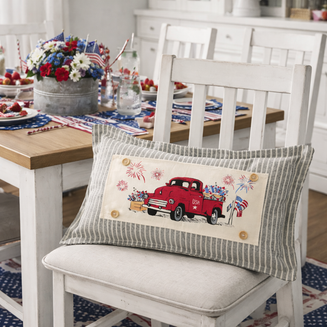 PANEL ONLY: RECTANGLE Summer; Father's Day Dad Fireworks Vintage Classic Old Red Truck; FIREWORK TRUCK