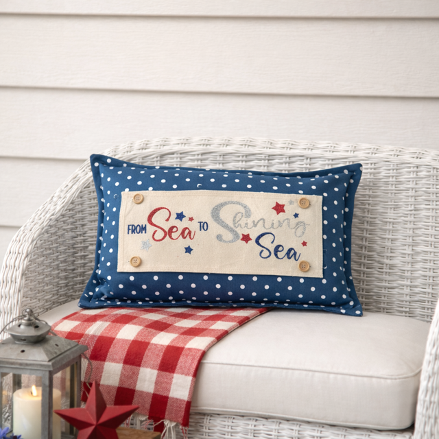 NEW! GLITTER PANEL ONLY: RECTANGLE throw pillow Summer BBQ American America red white blue Old Glory Sparkly SEA TO SHINING SEA