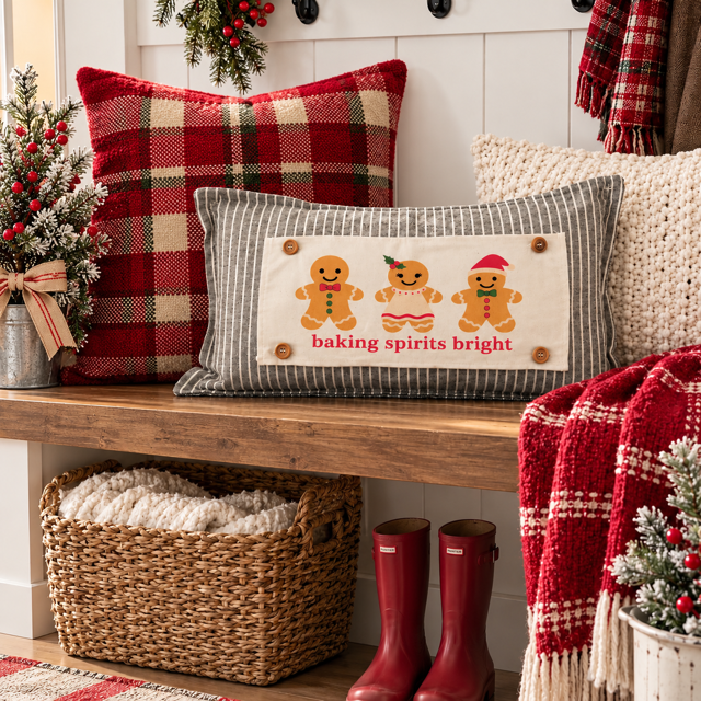NEW! PANEL ONLY: RECTANGLE Winter; Vintage Christmas Santa, Baking, Memories; GINGERBREAD