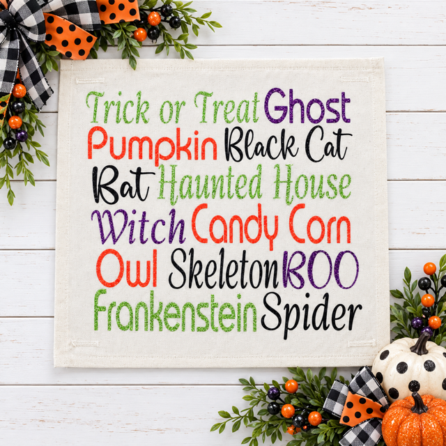GLITTER PANEL ONLY: SQUARE Fall, Autumn, ghost, bat, black cat, GLITTER HALLOWEEN SUBWAY ART