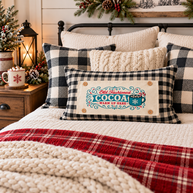 NEW! PANEL ONLY: RECTANGLE Winter; Vintage Sign, Marshmallows, Candy Cane, Chocolate; HOT COCOA