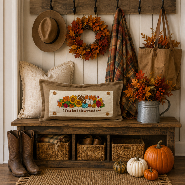 NEW!  PANEL ONLY:  Fall leaves Football season pumpkin patch sunflower Autumn Sports / Superbowl Panel HUDDLE WEATHER ￼