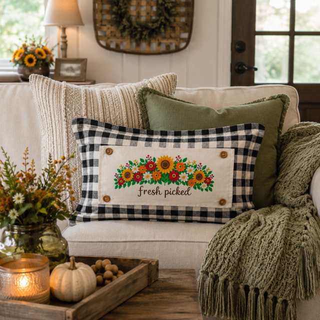 NEW!  PANEL ONLY:  Fall leaves floral sunflower Autumn FRESH PICKED FLOWERS
