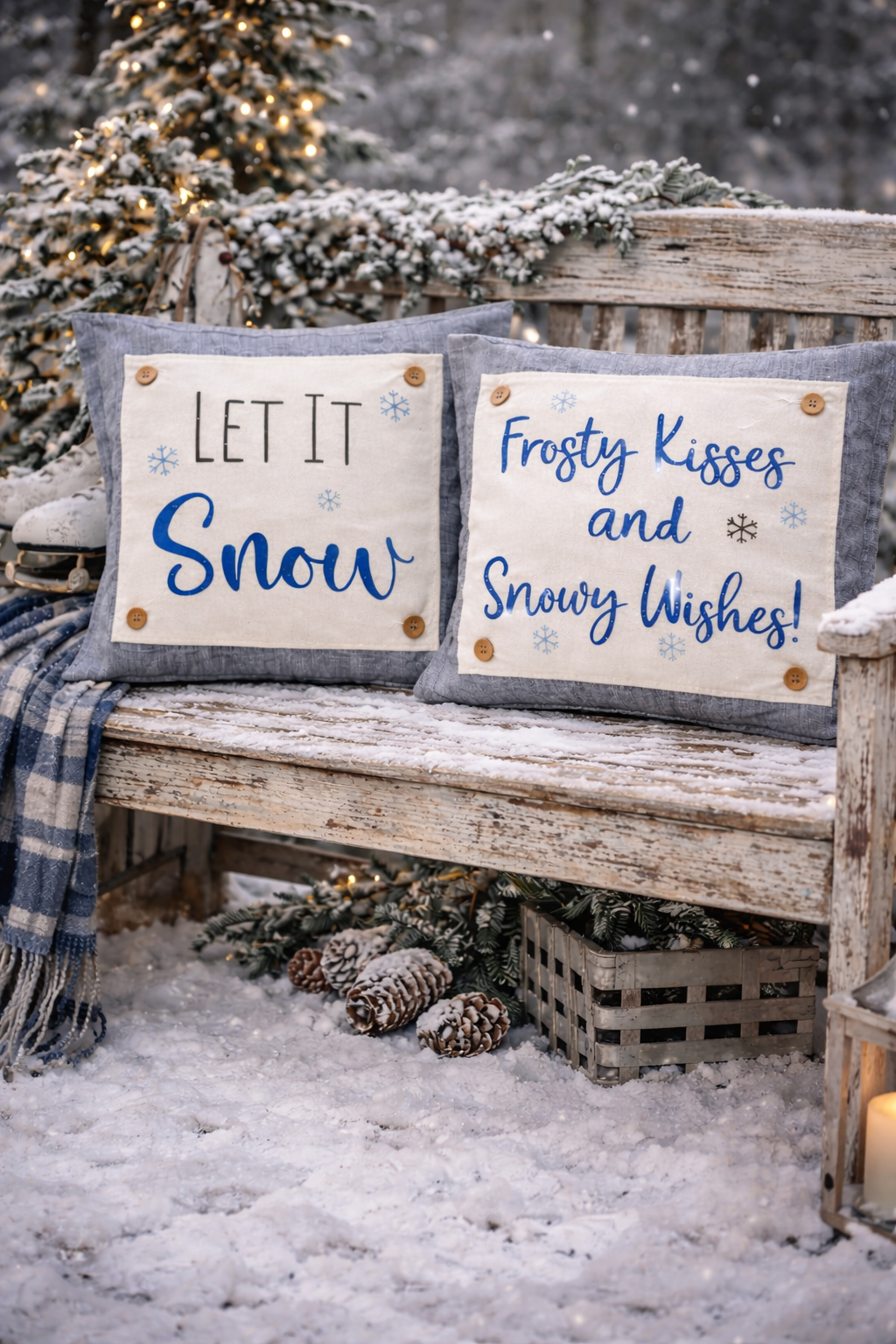 NEW!  SQUARE Glitter Seasonal Panel: Winter Blue Ice Sparkle Twinkle Bling Glitz Confetti Christmas; FROSTY KISSES