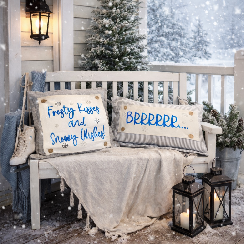 NEW!  Glitter Holiday Panel: Winter January Christmas Blue Brr Cold Snowflake Silver BRRR