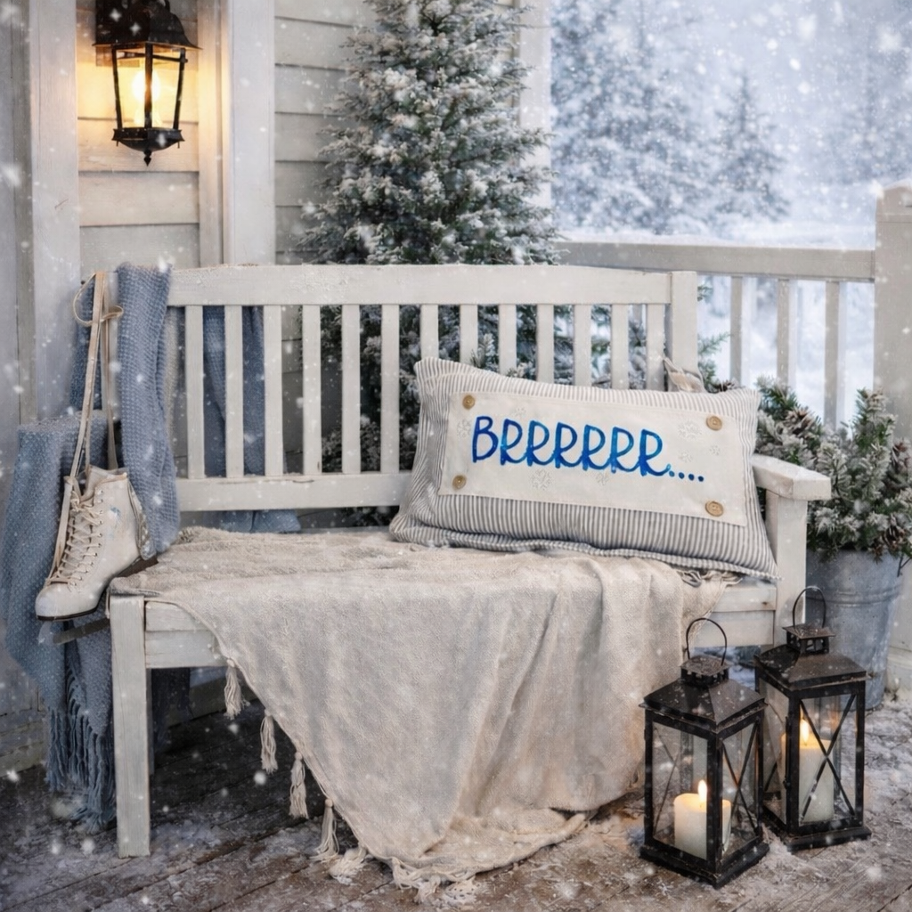 NEW!  Glitter Holiday Panel: Winter January Christmas Blue Brr Cold Snowflake Silver BRRR