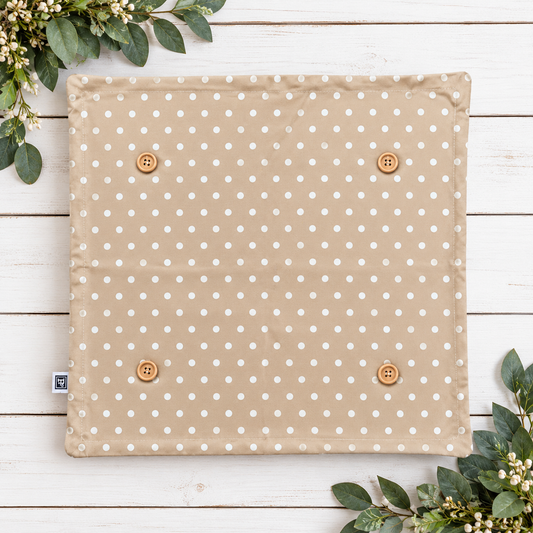 COVER ONLY: SQUARE Tan and white spots polka dot Pillow; WHITE/TAN POLKA-DOT PILLOW COVER ONLY (no insert)