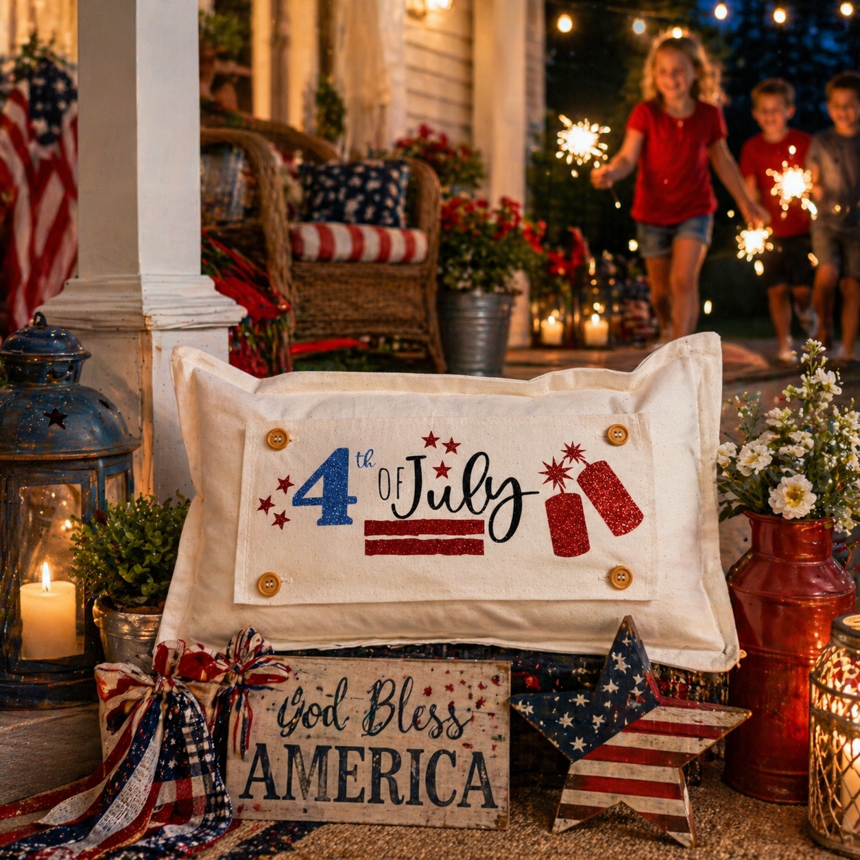 GLITTER PANEL ONLY: RECTANGLE Summer BBQ American America Flag Old Glory Sparkly 4TH OF JULY FIREWORKS
