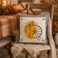 PANEL ONLY: SQUARE Fall, Autumn  Fall Leaf Leaves Gingham Bow fall flowers wheat swag WAGON WHEEL