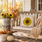 PANEL ONLY: SQUARE Fall Autumn summer yellow SUNFLOWER HEAD