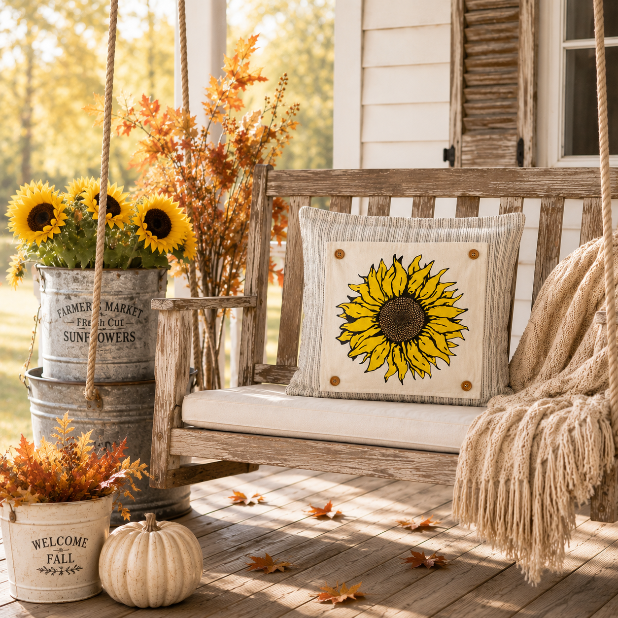 PANEL ONLY: SQUARE Fall Autumn summer yellow SUNFLOWER HEAD