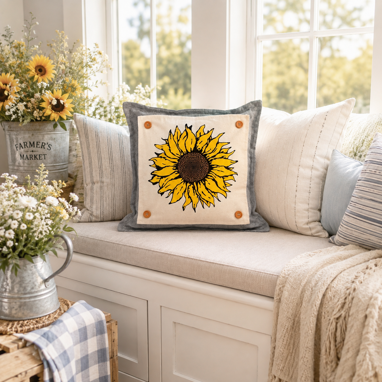 PANEL ONLY: SQUARE Fall Autumn summer yellow SUNFLOWER HEAD