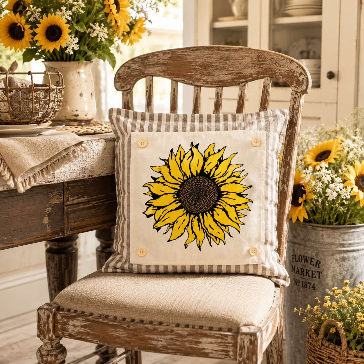 PANEL ONLY: SQUARE Fall Autumn summer yellow SUNFLOWER HEAD