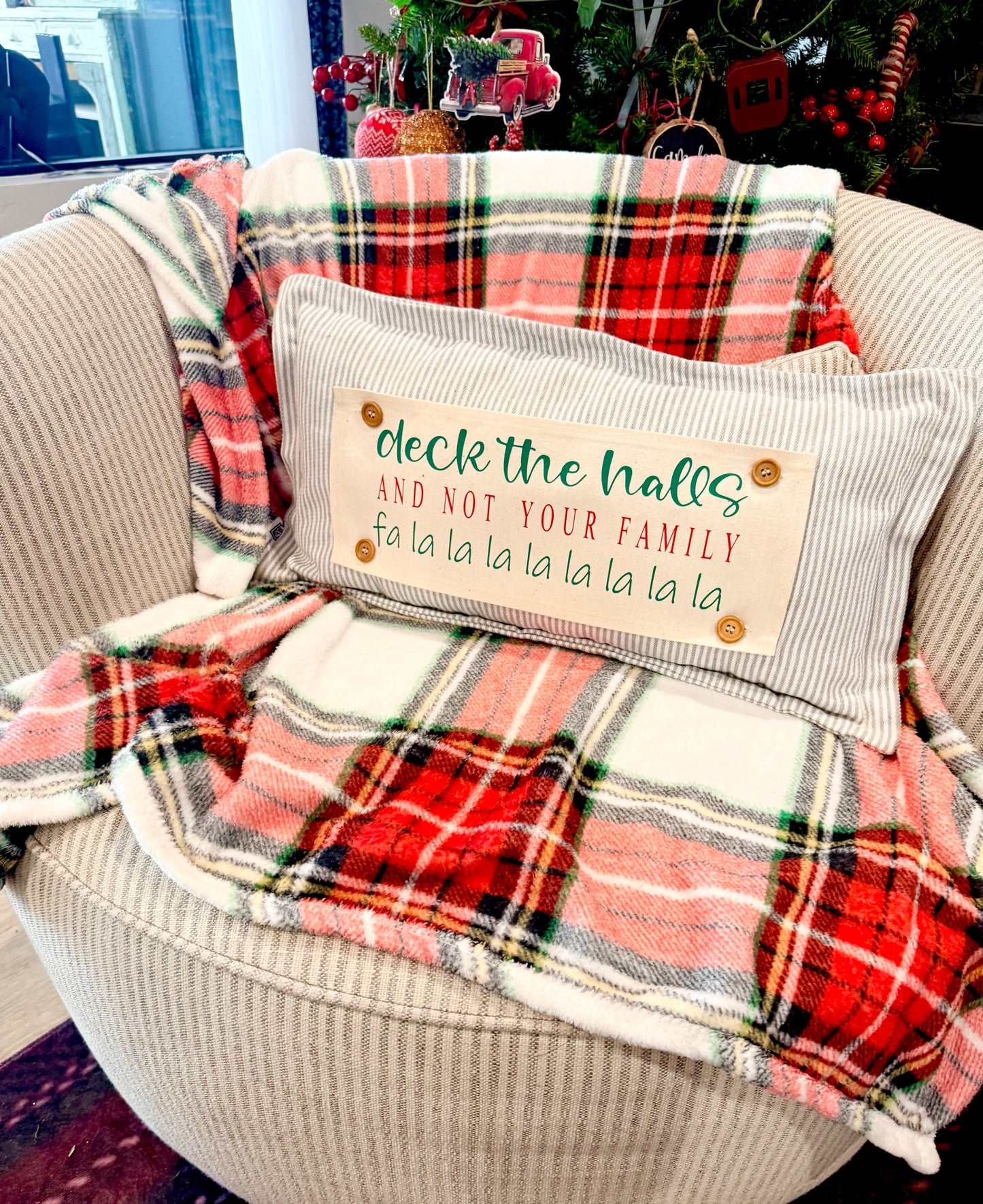 Holiday PANEL: Winter, Christmas, String of Lights, Farmhouse, Red, Green; DECK THE HALLS