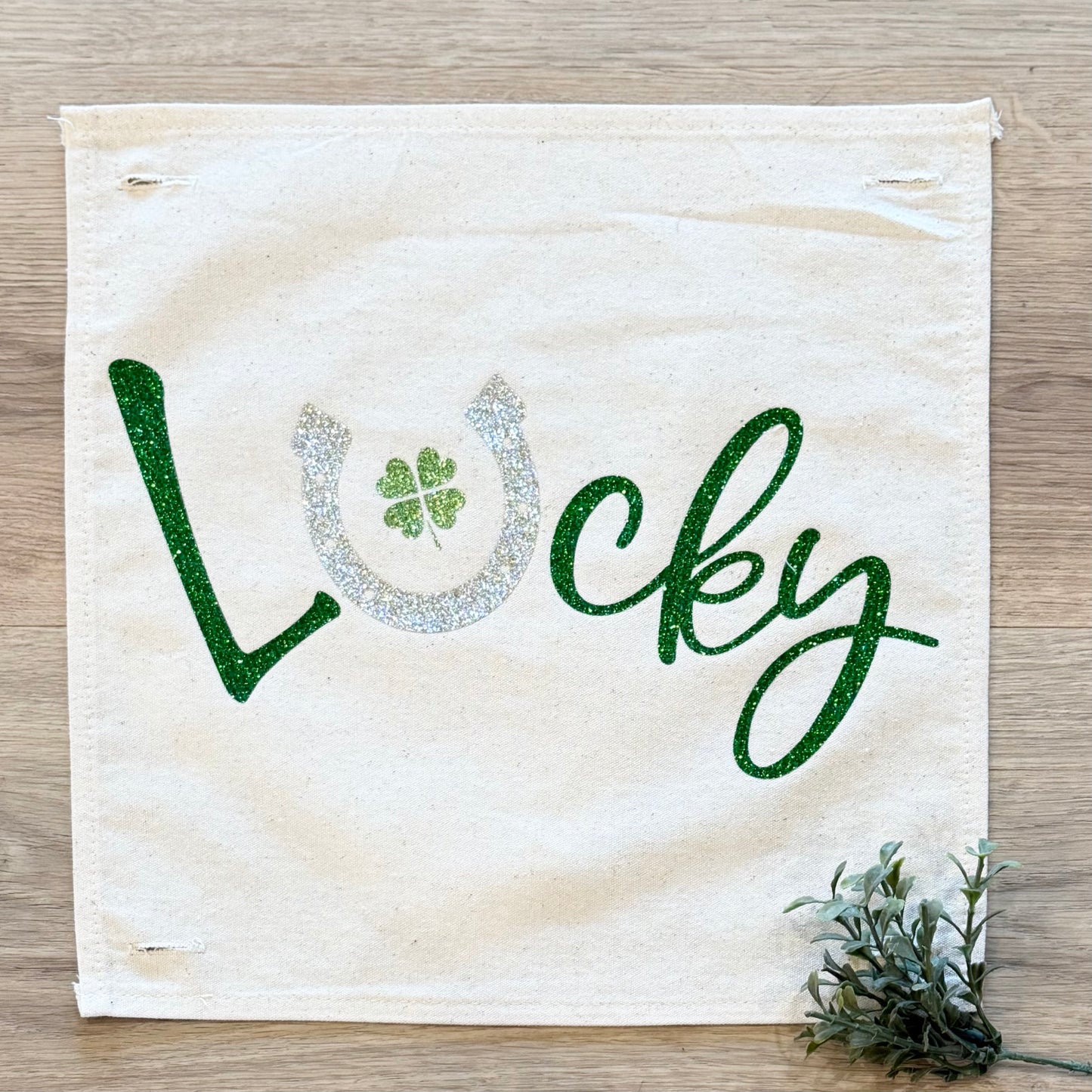 Glitter Holiday SQUARE Panel: Irish Kisses & Shamrock Wishes; Spring St. Saint Patricks Day, SQUARE LUCKY HORSESHOE