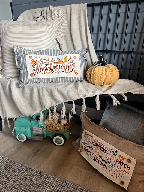 NEW! BUNDLE SET: Buffalo Check Gingham Pillow (comes w/ foam insert & these 3 panels in back pocket)  SMELL MY FEET, PUMPKIN PIE, CHRISTMAS TRUCK