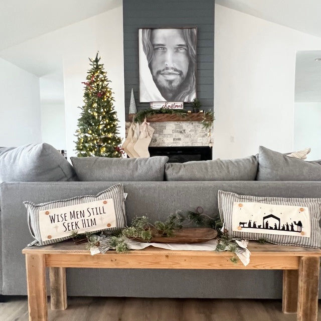 NEW! Custom Fall Wedding Gift Bundle:  2 seasons + BURLAP pillow + custom last name panel: SUNFLOWER JARS, NATIVITY, CUSTOM LAST NAME PANEL