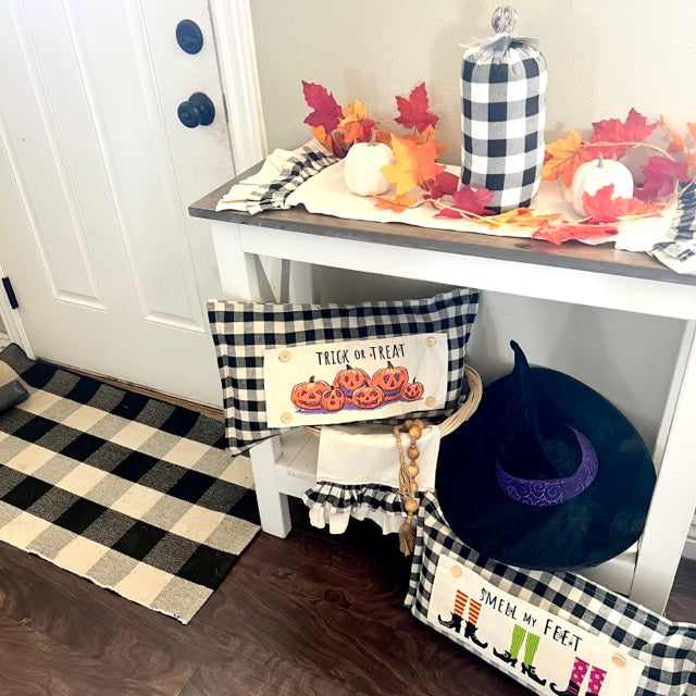 NEW BUNDLE SET: CHARCOAL & CREAM STRIPES Pillow (comes with foam insert and these 3 panels in back pocket); Winter Spring Summer Fall Autumn; TRICK OR TREAT, SUBWAY WORDS, MERRY & BRIGHT