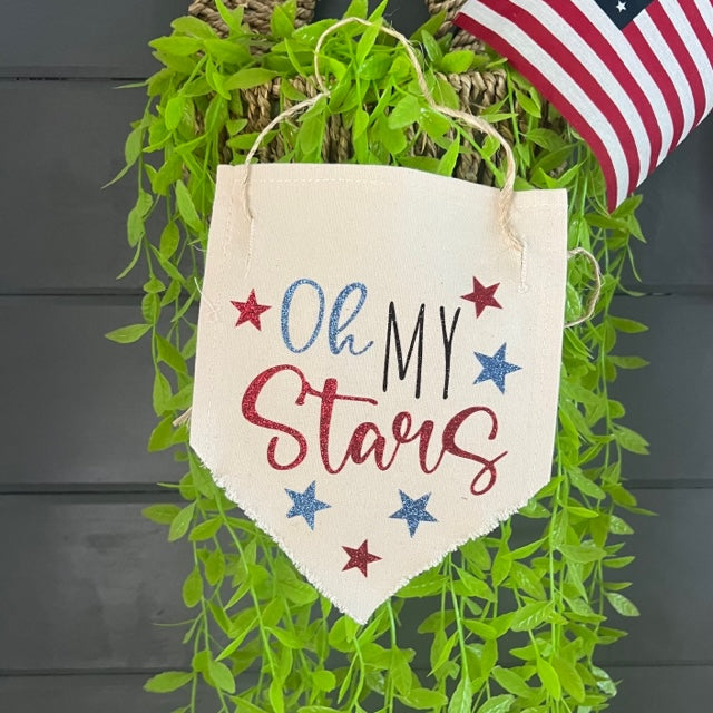 Glitter Holiday Pennant Wreath / Swag Banner: Summer BBQ American America Flag Old Glory Sparkly Fireworks Stars and Stripes 4th of July Firecrackers OH MY STARS