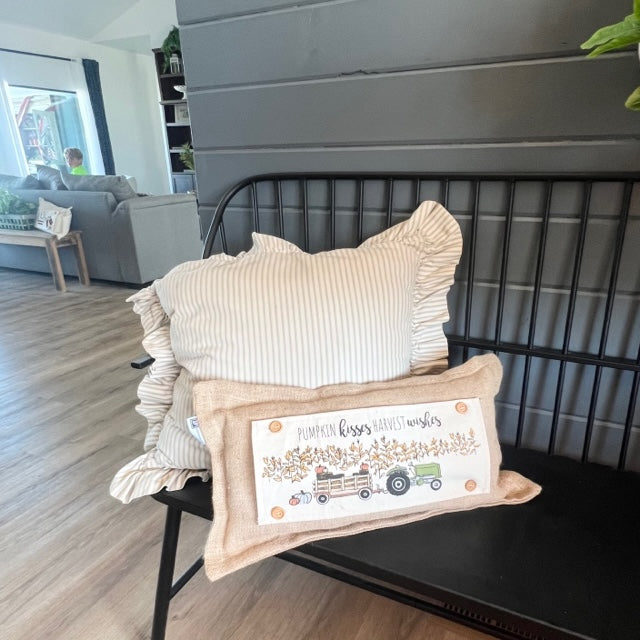 NEW! BUNDLE SET: Burlap Idaho Potato Farm Sack Bag Pillow  (comes with insert and these 3 panels inside back pocket); Winter Spring Summer Fall Autumn: HAUNTED HOUSE, TRACTOR, SLEIGH RIDE