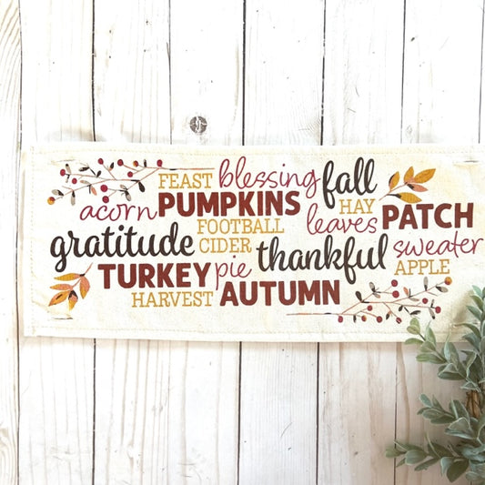 Seasonal Panel:  Autumn Thanksgiving Pumpkins Cider Bless Gratitude Football Fall Subway Art Words