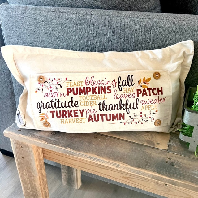 NEW BUNDLE SET: CHARCOAL & CREAM STRIPES Pillow (comes with foam insert and these 3 panels in back pocket); Winter Spring Summer Fall Autumn; TRICK OR TREAT, SUBWAY WORDS, MERRY & BRIGHT