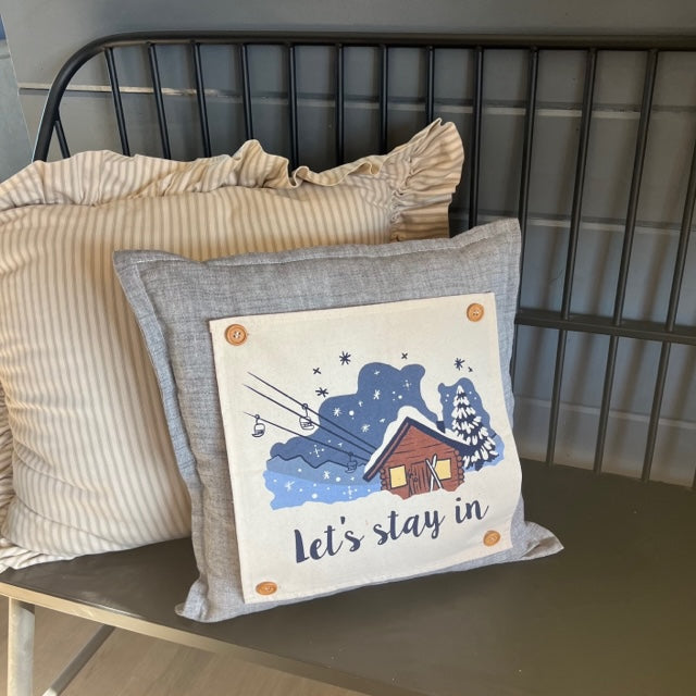 NEW! SQUARE BUNDLE SET: CHARCOAL PILLOW (comes with foam insert and these 3 panels in back pocket); Winter : LODGE, HEARTS, SPRING BOOT