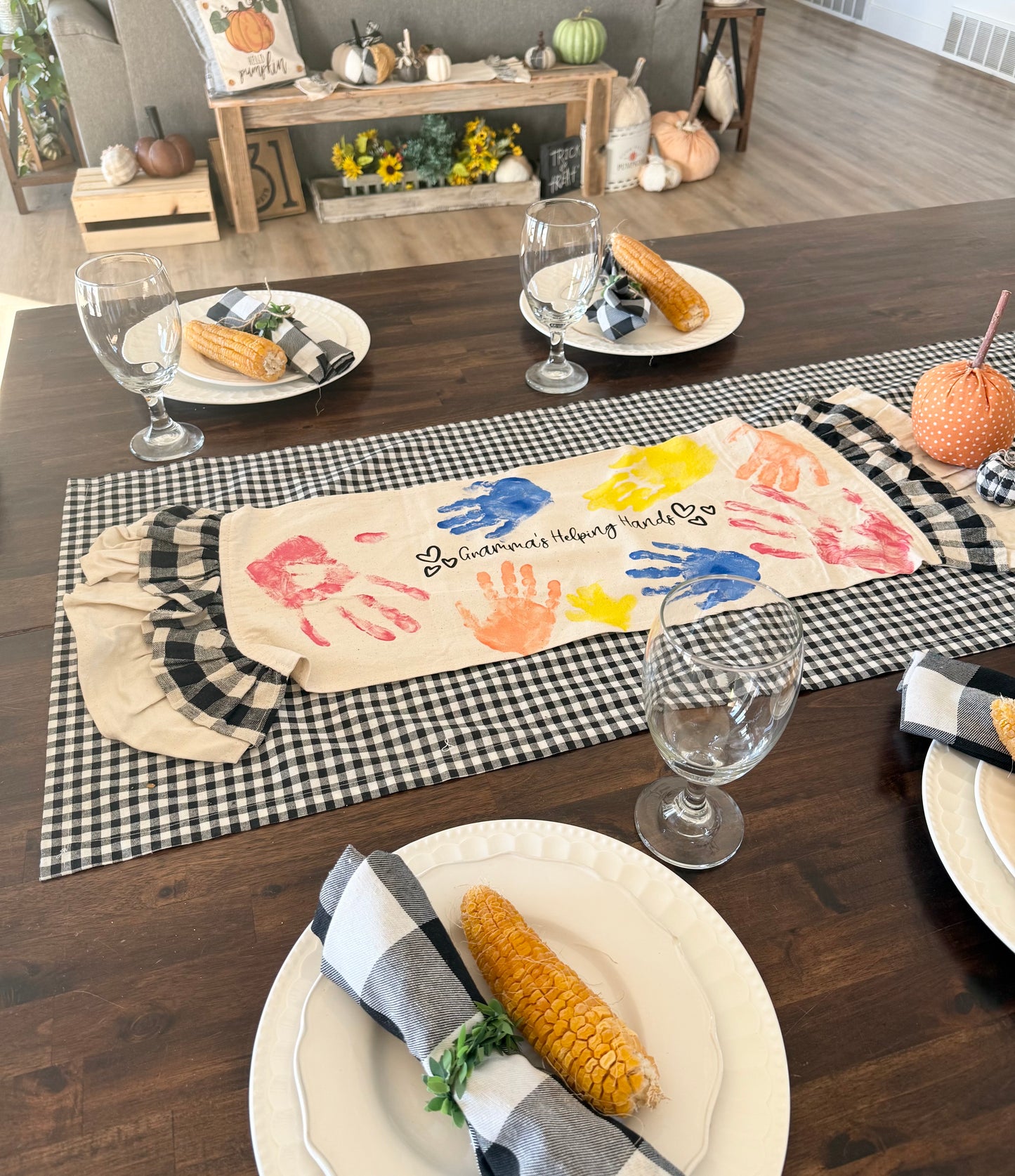 Custom Table Runner: CHARCOAL/CREAM STRIPES RUNNER