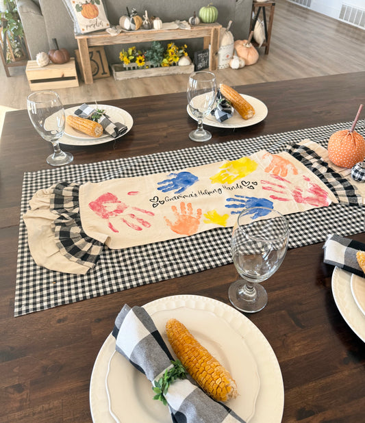 CUSTOM TABLE RUNNER: CHARCOAL/CREAM STRIPES RUNNER