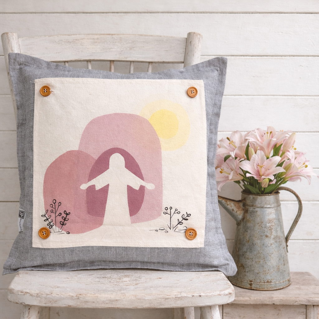 PANEL ONLY: SQUARE Spring, Easter Throw Pillow, Religious, Pastel, Jesus Resurrection CHRIST TOMB