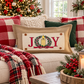 NEW! PANEL ONLY: RECTANGLE Winter; Vintage Christmas, Santa, Pine Wreath, Holly Berries; JOY WREATH