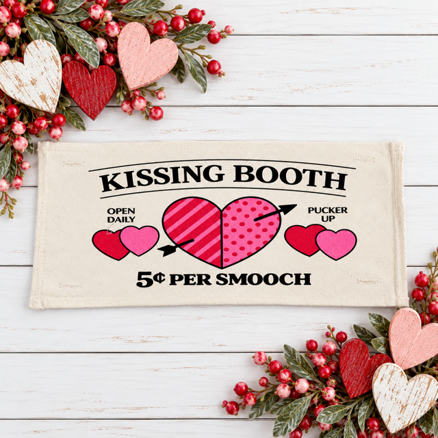 PANEL ONLY:  RECTANGLE Holiday Panel: Valentines, Winter, Love, Hugs, Kisses, Passion, Red, Wife Husband, Boyfriend, Girlfriend, Spouse, Kids, Vintage, Farmhouse, Heart; KISSING BOOTH