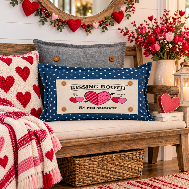 NEW! RECTANGLE WINTER BUNDLE:  3 seasons + BLUE POLKADOT REC. pillow: CHRISTMAS FORREST, SNOWFLAKES, KISSING BOTH