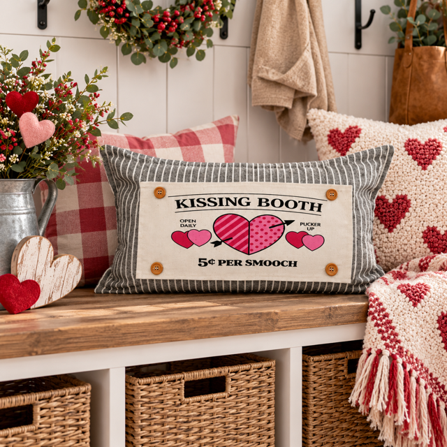 PANEL ONLY:  RECTANGLE Holiday Panel: Valentines, Winter, Love, Hugs, Kisses, Passion, Red, Wife Husband, Boyfriend, Girlfriend, Spouse, Kids, Vintage, Farmhouse, Heart; KISSING BOOTH