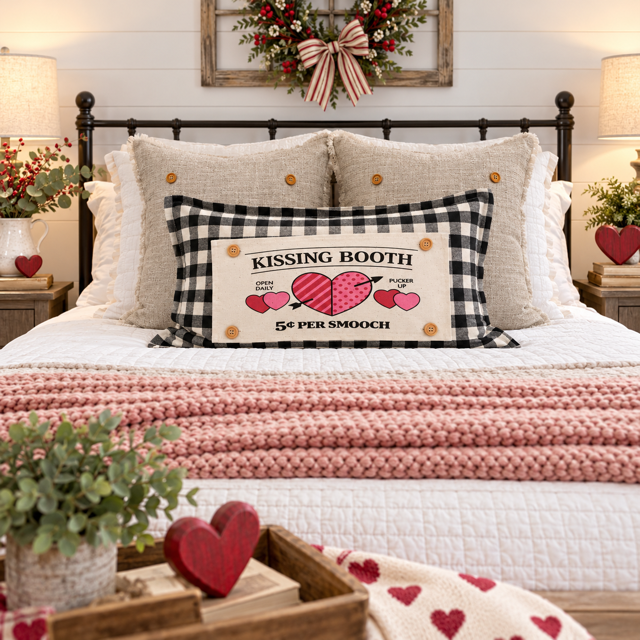 PANEL ONLY:  RECTANGLE Holiday Panel: Valentines, Winter, Love, Hugs, Kisses, Passion, Red, Wife Husband, Boyfriend, Girlfriend, Spouse, Kids, Vintage, Farmhouse, Heart; KISSING BOOTH