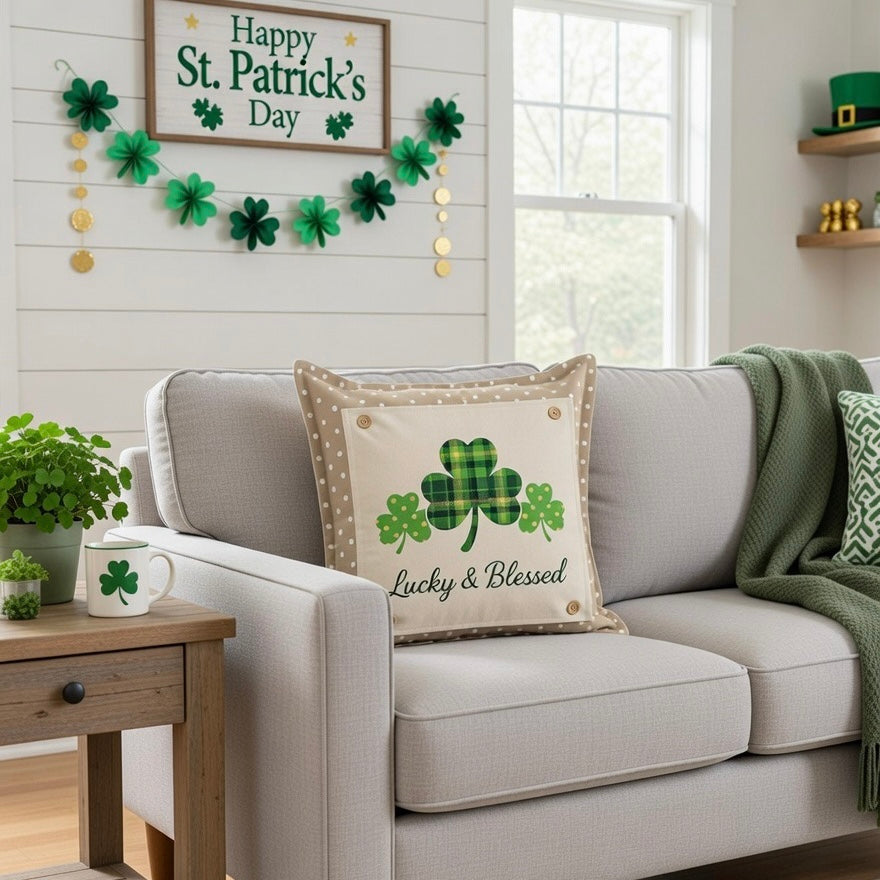 PANEL ONLY: SQUARE, Irish Kisses & Shamrock Wishes; Spring St. Patrick's Day, LUCKY AND BLESSED