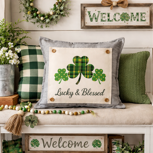 PANEL ONLY: SQUARE, Irish Kisses & Shamrock Wishes; Spring St. Patrick's Day, LUCKY AND BLESSED