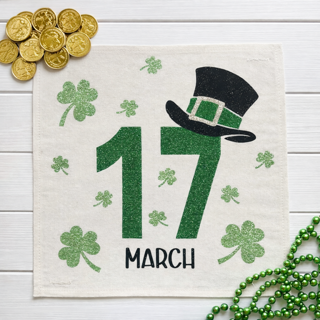 GLITTER PANEL ONLY: SQUARE, Irish Kisses & Shamrock Wishes; Spring St. Patrick's Day, MARCH 17TH