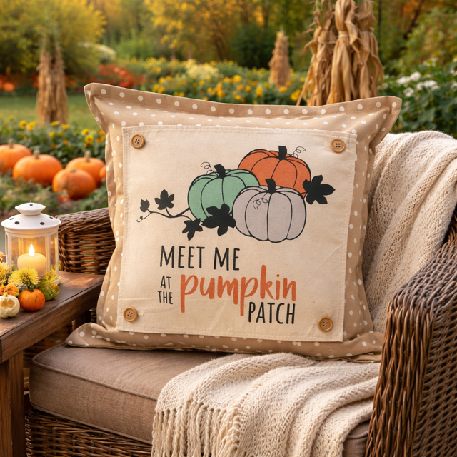 PANEL ONLY: SQUARE Fall, Autumn Thanksgiving Gingham for throw pillow MEET ME AT THE PUMPKIN PATCH