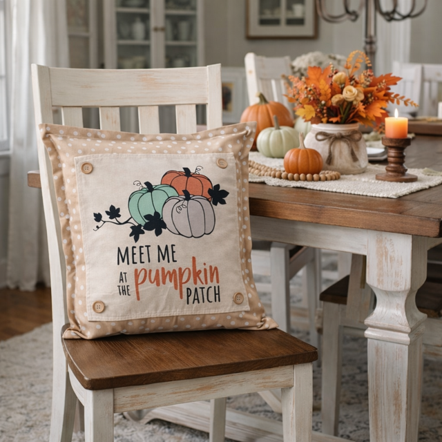 PANEL ONLY: SQUARE Fall, Autumn Thanksgiving Gingham for throw pillow MEET ME AT THE PUMPKIN PATCH