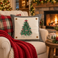 PANEL ONLY: SQUARE Christmas Green Red Bow; MERRY CHRISTMAS TREE