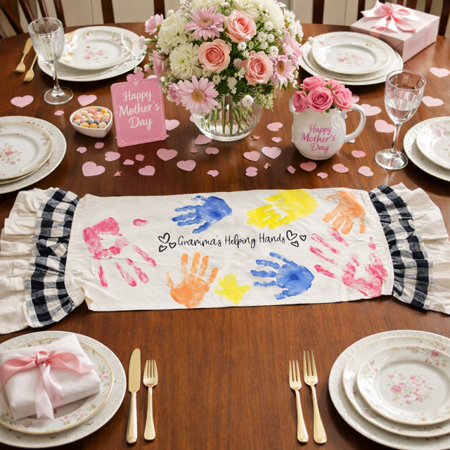 CUSTOM TABLE RUNNER: CHARCOAL/CREAM STRIPES RUNNER