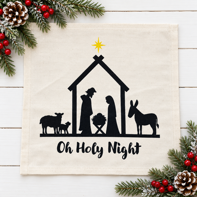 PANEL ONLY: SQUARE Christmas Christ Mary Joseph Stable Star: NATIVITY OH HOLY NIGHT SQUARE
