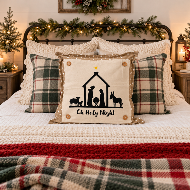 PANEL ONLY: SQUARE Christmas Christ Mary Joseph Stable Star: NATIVITY OH HOLY NIGHT SQUARE
