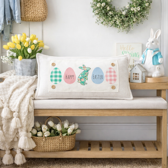 PANEL ONLY: RECTANGLE Spring, Pastel, Bunny, Buffalo Check, Gingham; PASTEL EGGS