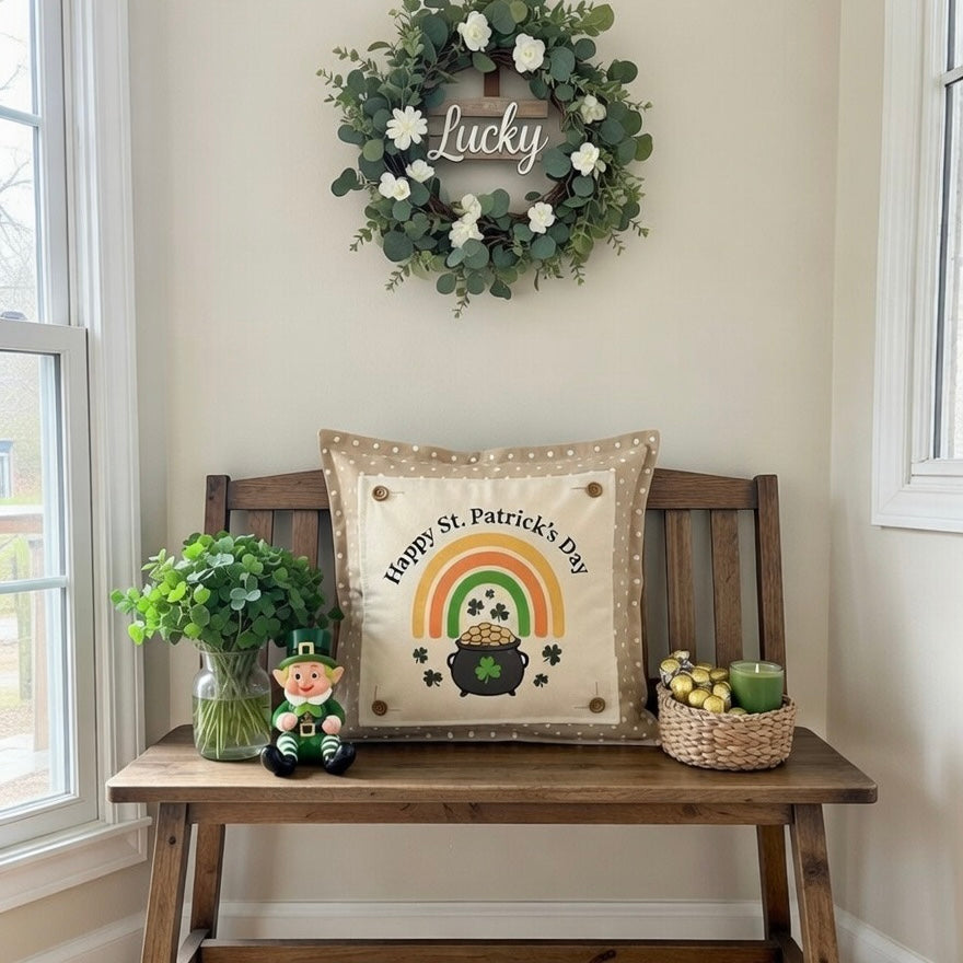 PANEL ONLY: SQUARE, Irish Kisses & Shamrock Wishes; Spring St. Patrick's Day, SQUARE RAINBOW POT OF GOLD