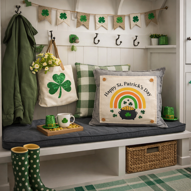 PANEL ONLY: SQUARE, Irish Kisses & Shamrock Wishes; Spring St. Patrick's Day, SQUARE RAINBOW POT OF GOLD