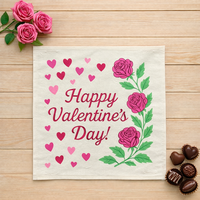 MISFIT PANEL ONLY: SQUARE Holiday Pure & Simple Aesthetic Classy Clean Boho Heart Cursive Honest Natural Love Winter, Valentine's, Hearts, Red, Pink, Polk-a-dot: SQUARE ROSES HAPPY VALENTINE'S DAY