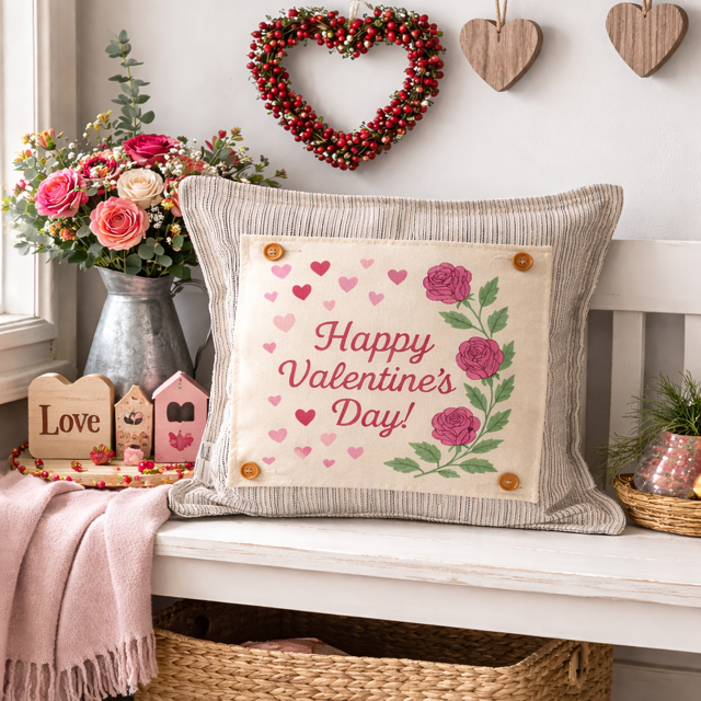 MISFIT PANEL ONLY: SQUARE Holiday Pure & Simple Aesthetic Classy Clean Boho Heart Cursive Honest Natural Love Winter, Valentine's, Hearts, Red, Pink, Polk-a-dot: SQUARE ROSES HAPPY VALENTINE'S DAY